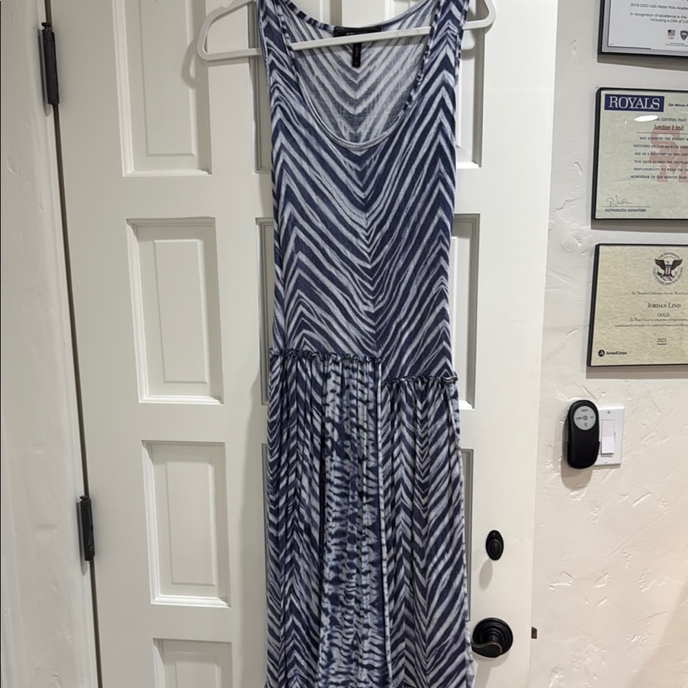 BCBG Blue and White Sleeveless Maxi Dress